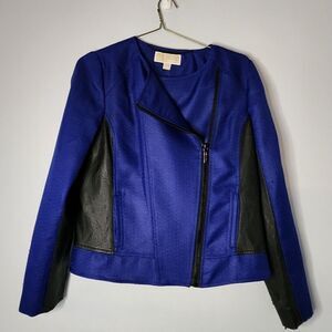 MICHAEL Michael Kors NEW AZURITE Moto Faux Leather Zip Jacket 4 See Photo 4 Wear